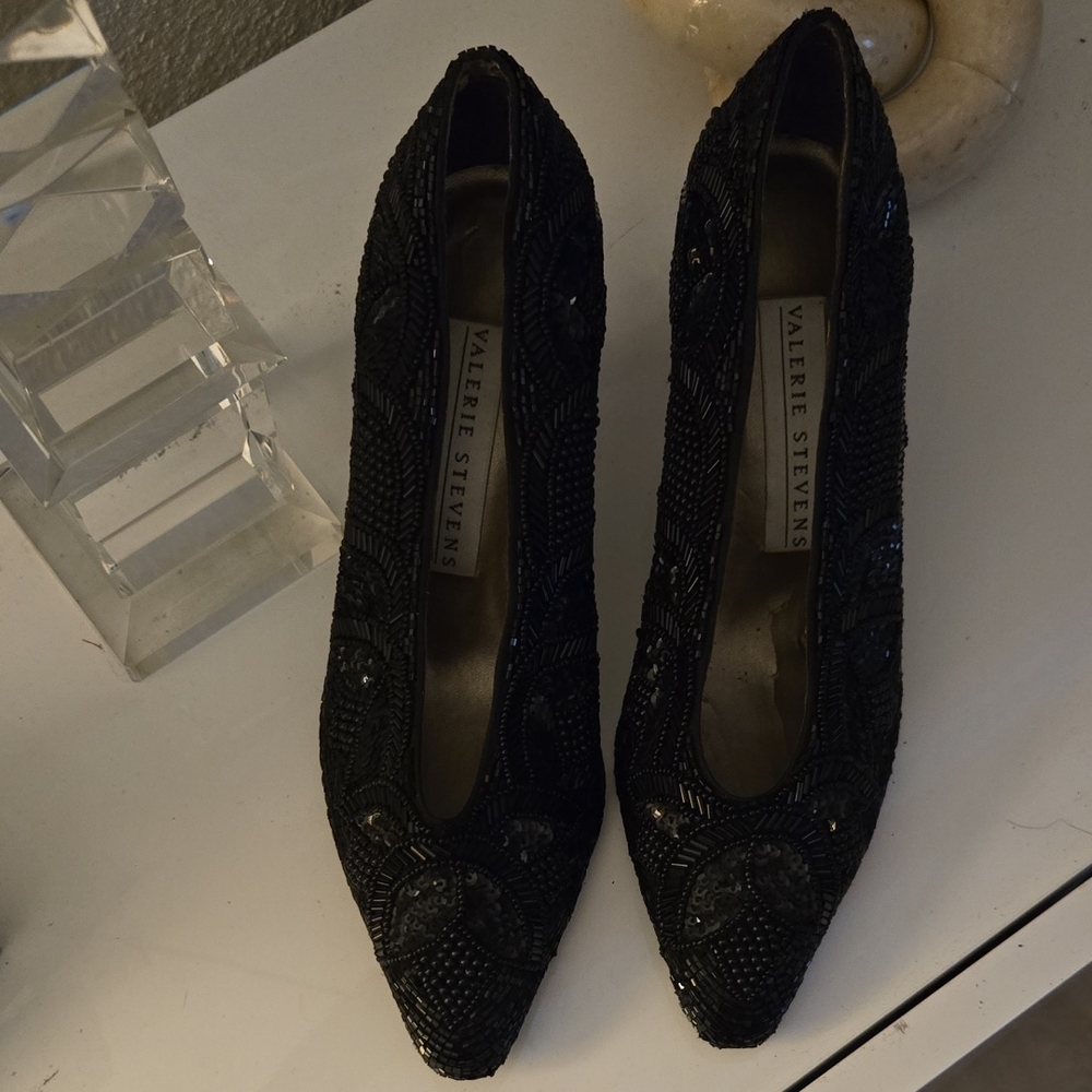 Valerie Stevens Black Beaded Shoes